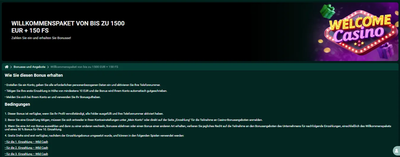 SpinBetter Willkommenspaket mit 1500 EUR und 150 Freispielen